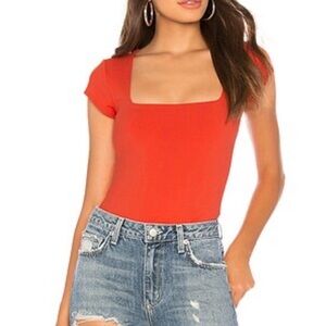 We The Free Square Neck Short Sleeve Bodysuit - Red